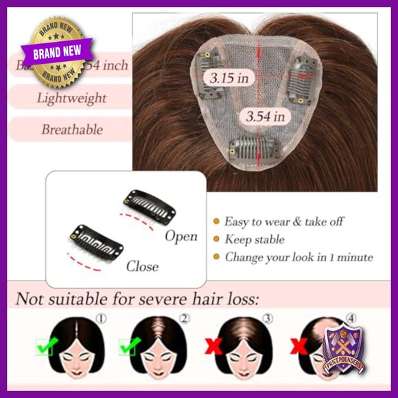Real Human Hair Topper for Thinning Hair, Clip-In Hairpiece for Women main image 4